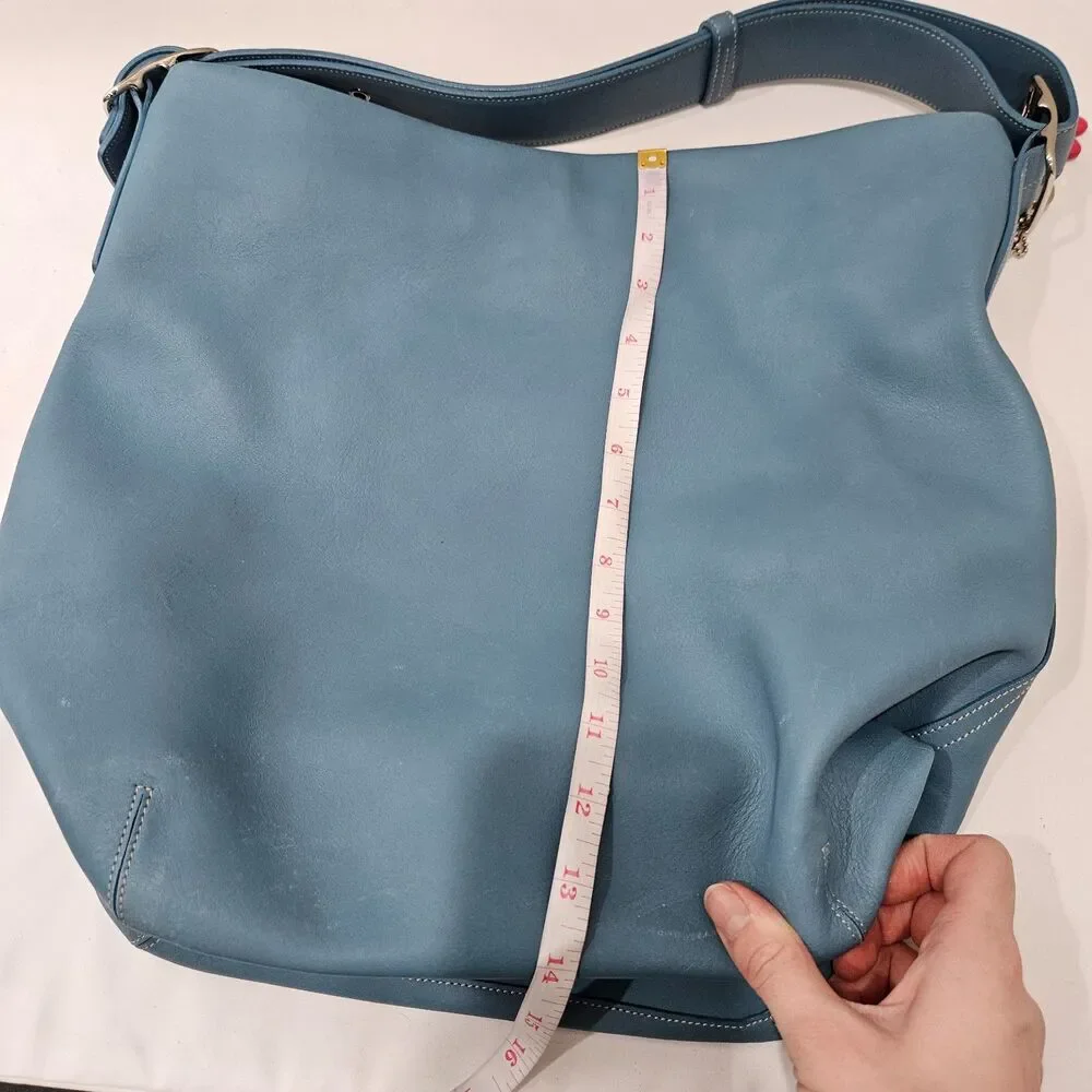 Vintage Coach Duffle Sac Hobo Shoulder Bag 9151 Blue Leather Casual Minimalist